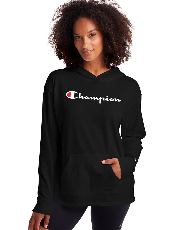 Champion Hoodie Dames - Zwart - Midweight Jersey Script Logo ( 498175-BAY )